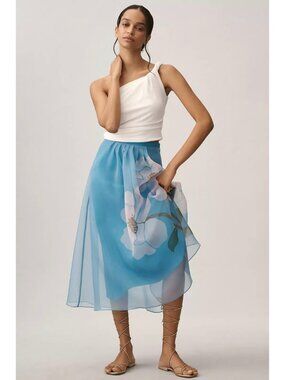 Farm Rio Floral Organza Midi Skirt
